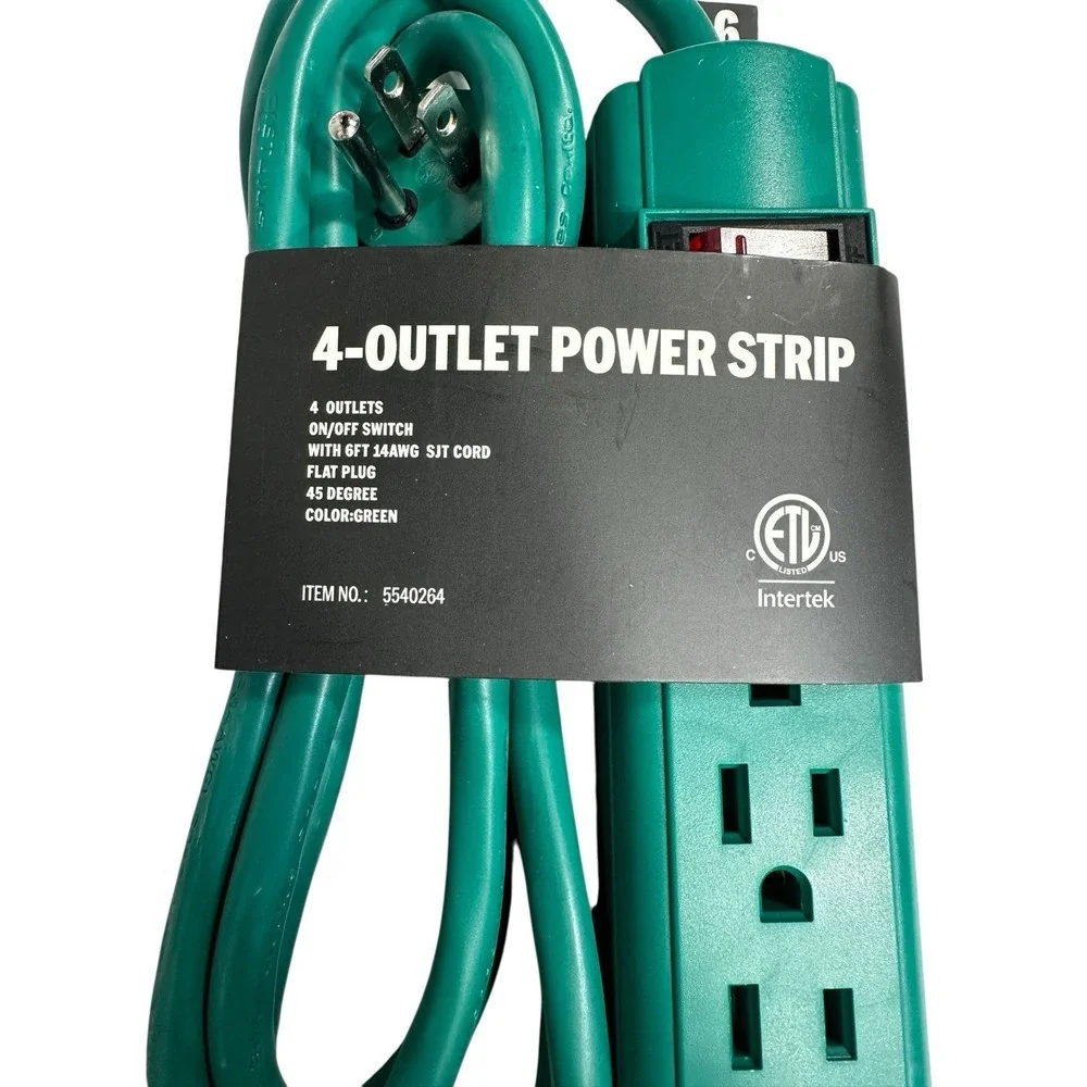 6 foot 4 outlet power strip on/off‎ switch green extension cord